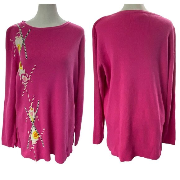 KOOS Of Course Sweaters - KOOS Of Course Women Ramie Silk Sweater Sz M Pink Geometric Applique 79-44